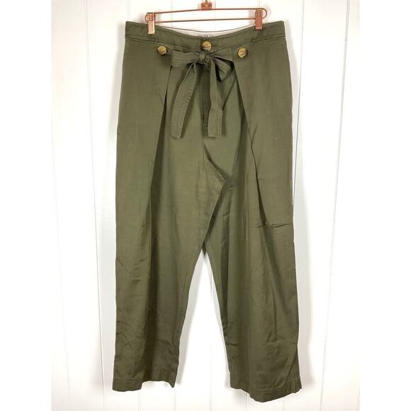 GREY Jason Wu Military Green Cropped Tie Waist Wide Leg Crop Pants Size 10 - Picture 2 of 10